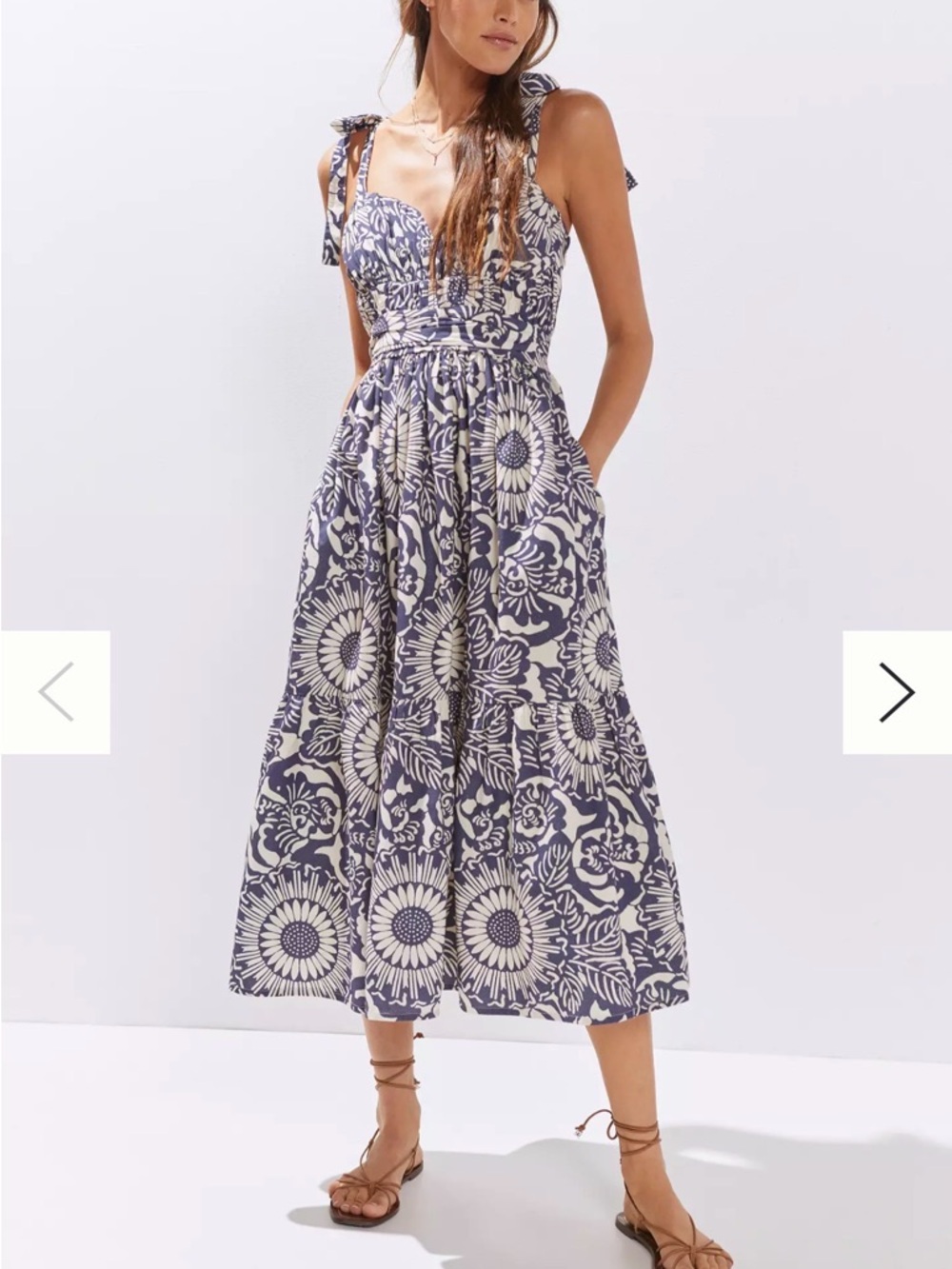 New Anthropologie Forever That Girl blue + white flounced floral midi dress xl